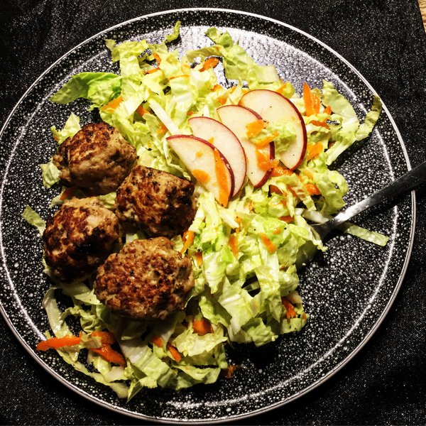 Thai beef and pork meatballs with salad
