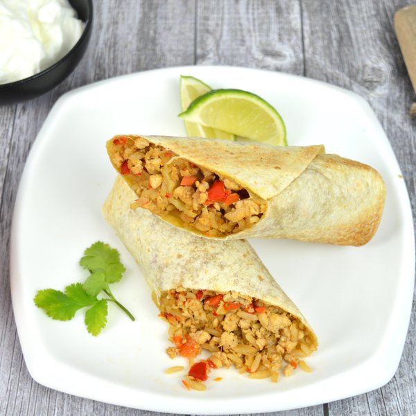 Ground beef and pork burrito with lime
