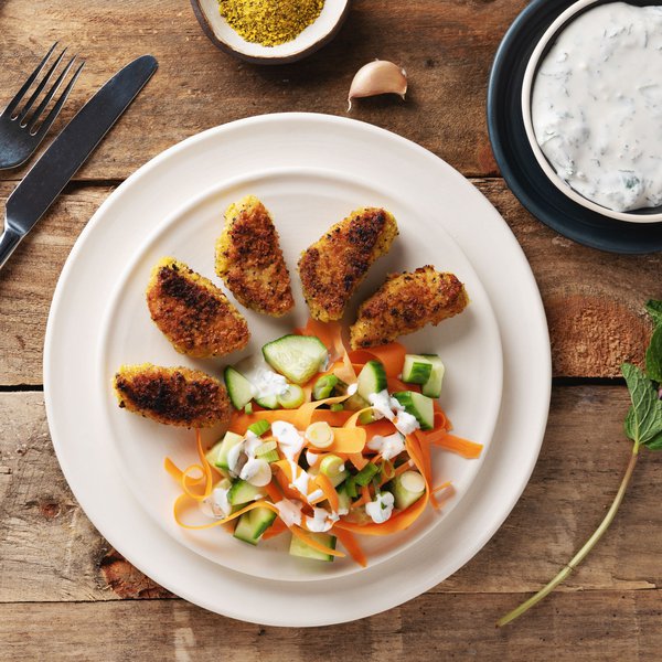 Filet de porc croustillant sauce au yogourt et salade