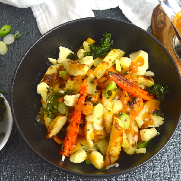 Poutine santé avec fromage en grains