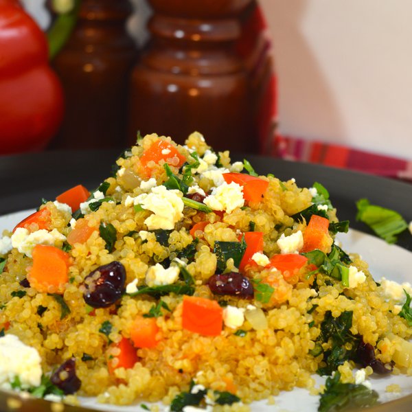 Quinoa salad with kale, cranberries and feta